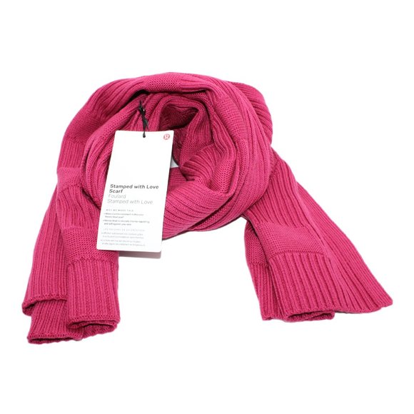 LULULEMON Stamped With Love Merino Wool Violet Pink Red Ribbed Scarf - Picture 3 of 4